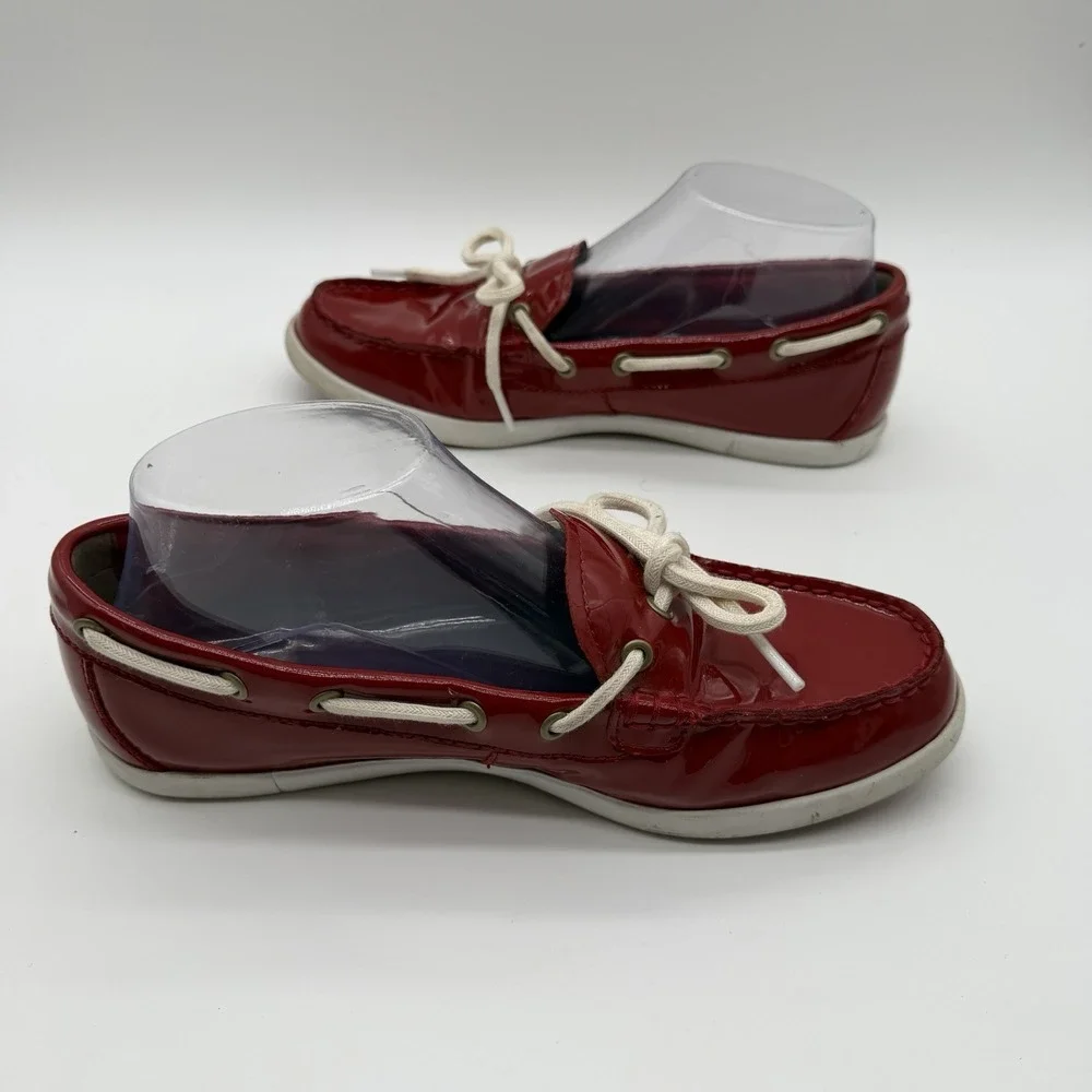 Cole Haan Women's Nantucket Camp Moc Patent Leather Boat Shoes Red Size 7.5